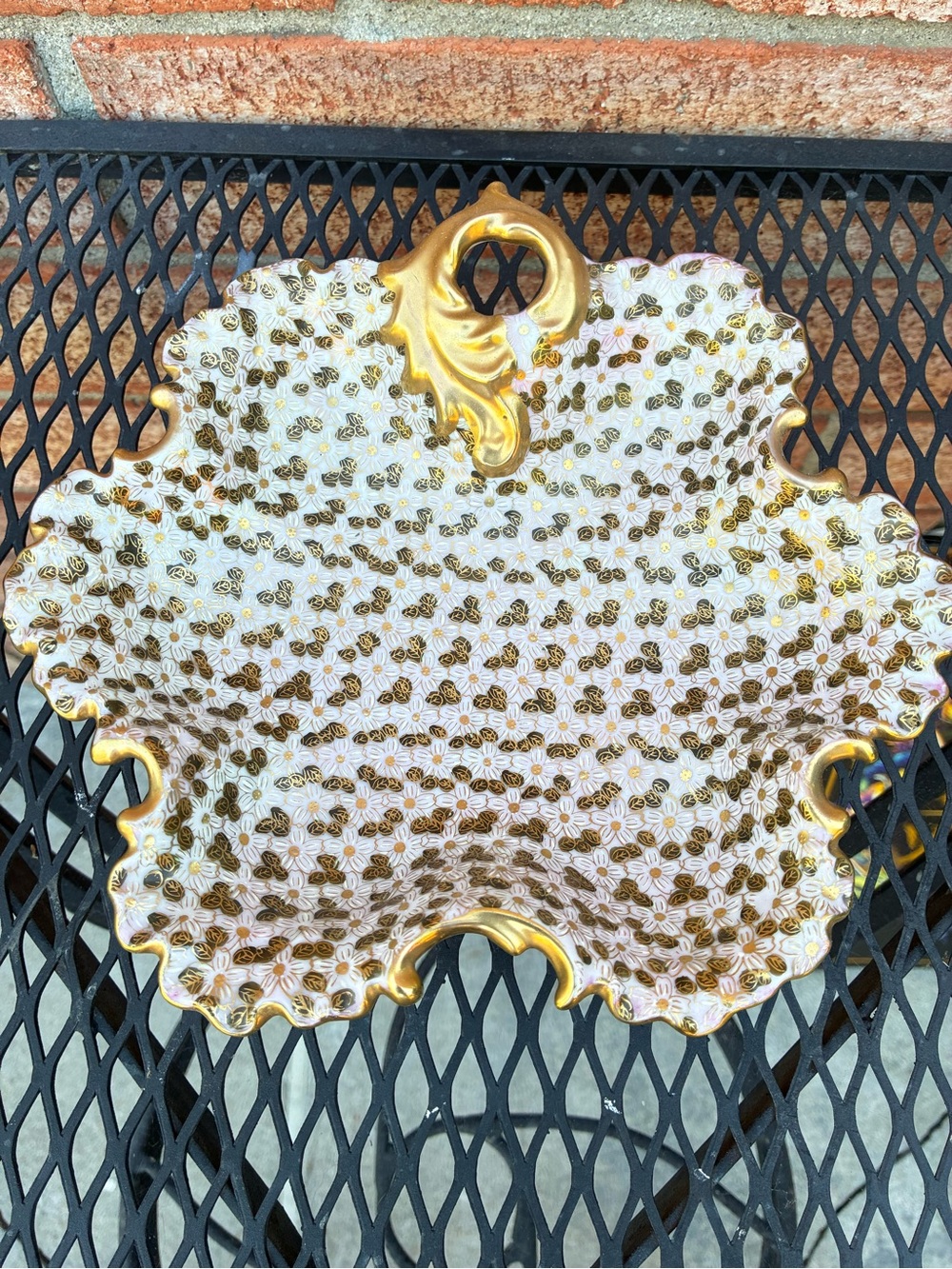 Ornate Gold and White Decorative Serving Bowl